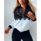 Guipure Lace Zipper Front Long Sleeve Coat