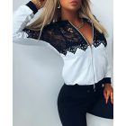 Guipure Lace Zipper Front Long Sleeve Coat