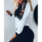 Guipure Lace Zipper Front Long Sleeve Coat