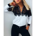 Guipure Lace Zipper Front Long Sleeve Coat