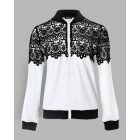 Guipure Lace Zipper Front Long Sleeve Coat