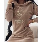 Letter Embroidery Velvet Hooded Sweatshirt Dress