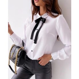 Turn-down Collar Button Front Tied Detail Shirt Top