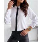 Turn-down Collar Button Front Tied Detail Shirt Top
