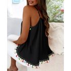 Square Neck Spaghetti Strap Colorful Tassel Decor Tank Casual Loose Fit Top