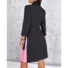 Ombre Long Sleeve Work Dress Wrap V Neck Pleated A Line Tie Waist Mini Blazer Dress