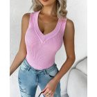 V Neck Sleeveless Tank Top Basic Solid Knitted Vest Tops