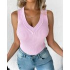 V Neck Sleeveless Tank Top Basic Solid Knitted Vest Tops