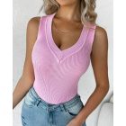 V Neck Sleeveless Tank Top Basic Solid Knitted Vest Tops