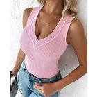 V Neck Sleeveless Tank Top Basic Solid Knitted Vest Tops