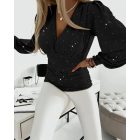 Contrast Sequin Sheer Mesh Patch Lantern Sleeve Top
