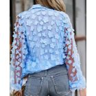 Floral Pattern Sheer Mesh Lantern Sleeve Top