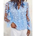 Floral Pattern Sheer Mesh Lantern Sleeve Top