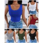 Scoop Neck Sleeveless Ribbed Tank Top Cami Tee Shirts