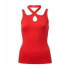 Criss Cross Asymmetrical Neck Ribbed Tank Top