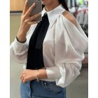 Polka Dot Pattern Cold Shoulder Gigot Sleeve Top