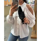 Polka Dot Pattern Cold Shoulder Gigot Sleeve Top