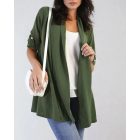Roll Up Sleeve Casual Coat Open Front Lightweight Cardigan Top