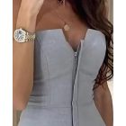 Zip-up Ruffle Hem Slim Fit Bandeau Top