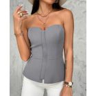 Zip-up Ruffle Hem Slim Fit Bandeau Top