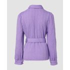 Textured Buttoned Flap Detail Puff Sleeve Top With Waistbelt