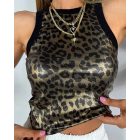Jacquard Leopard Pattern Metallic O-neck Tank Top