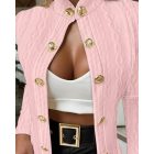 Stand Collar Long Sleeve Cable Textured Coat Button Front Jacket