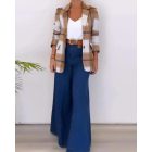 Plaid Pattern Lapel Neck Flap Detail Blazer