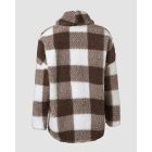 Plaid Pattern Oversized Fleece Jacket Teddy Bear Coat Open Front Batwing Sleeve Fuzzy Cardigan