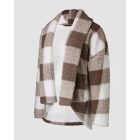 Plaid Pattern Oversized Fleece Jacket Teddy Bear Coat Open Front Batwing Sleeve Fuzzy Cardigan