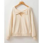 Round Neck Bowknot Decor Hollow Out Sweatshirt