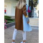 Color Block Long Trench Coat Single Breasted Detachable Fuzzy Leopard Pattern Lapel Overcoat