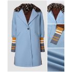 Color Block Long Trench Coat Single Breasted Detachable Fuzzy Leopard Pattern Lapel Overcoat