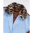 Color Block Long Trench Coat Single Breasted Detachable Fuzzy Leopard Pattern Lapel Overcoat