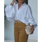 Turn-down Collar Lantern Sleeve Button Down Oversized Blouse Top