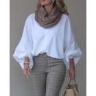 Turn-down Collar Lantern Sleeve Button Down Oversized Blouse Top