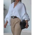 Turn-down Collar Lantern Sleeve Button Down Oversized Blouse Top