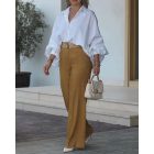 Turn-down Collar Lantern Sleeve Button Down Oversized Blouse Top