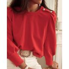 Round Neck Long Sleeve Button Decor Sweatshirt