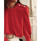 Round Neck Long Sleeve Button Decor Sweatshirt