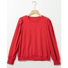 Round Neck Long Sleeve Button Decor Sweatshirt