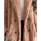 Cable Textured Lapel Neck Button Front Pocket Design Thermal Teddy Coat