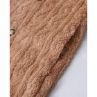 Cable Textured Lapel Neck Button Front Pocket Design Thermal Teddy Coat