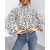 Leopard Print High Neck Lantern Long Sleeve Tied Detail Blouse Loose Casual Tops