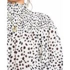 Leopard Print High Neck Lantern Long Sleeve Tied Detail Blouse Loose Casual Tops