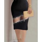 Rhinestone Sheer Mesh Bandeau Slim Fit Sleeveless Sexy Bodycon