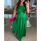 Halter Sleeveless Tied Detail Shirred Criss Cross Flared Dress Glamorous Evening Dress