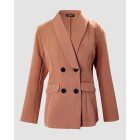 Plain Long Sleeve Double Breasted Chocolate Blazer Coat