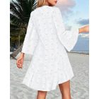 Polka Dot Print V-Neck Dip Hem Tied Detail Ruffles Hem Blouse Elegant Top