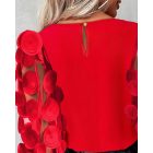 Floral Pattern Long Sleeve See Through Sheer Mesh Tops Pullover Tee Shirt